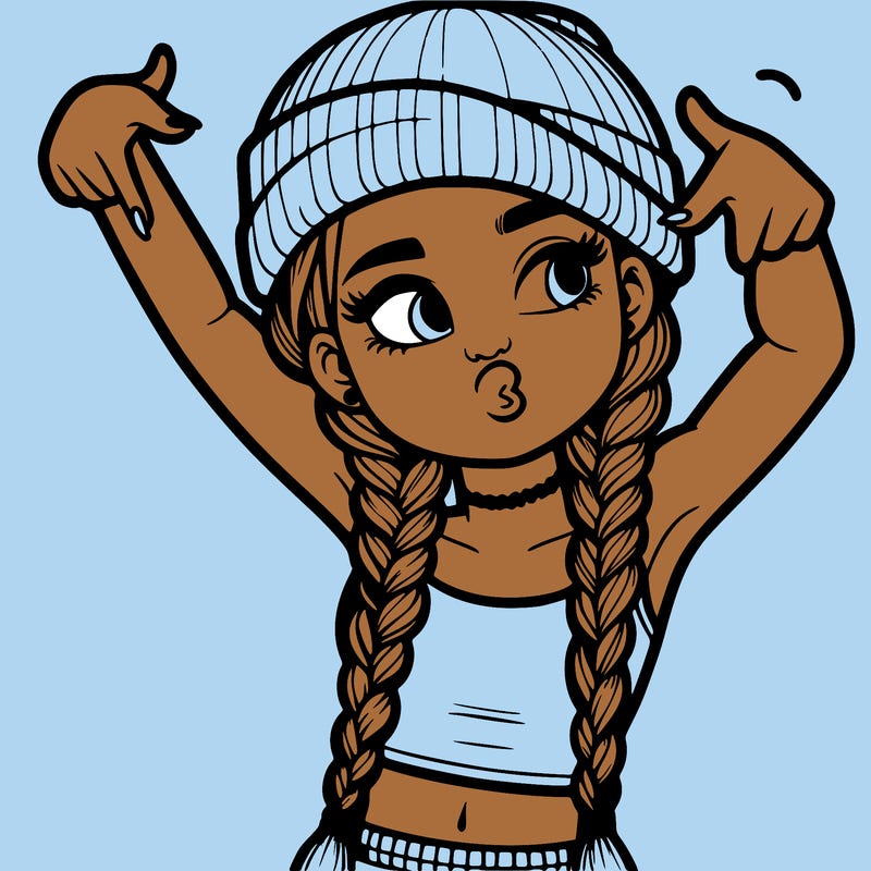 realistic teenage girl with braids and a beanie and crop top doing 🫶🏼