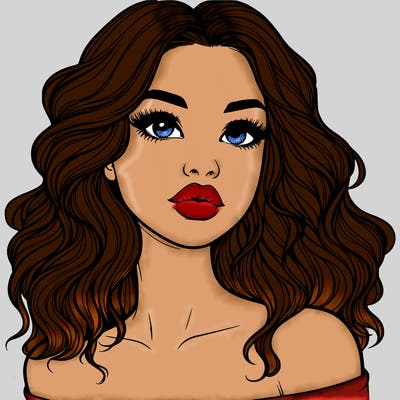 realistic girl with wavy hair and lips