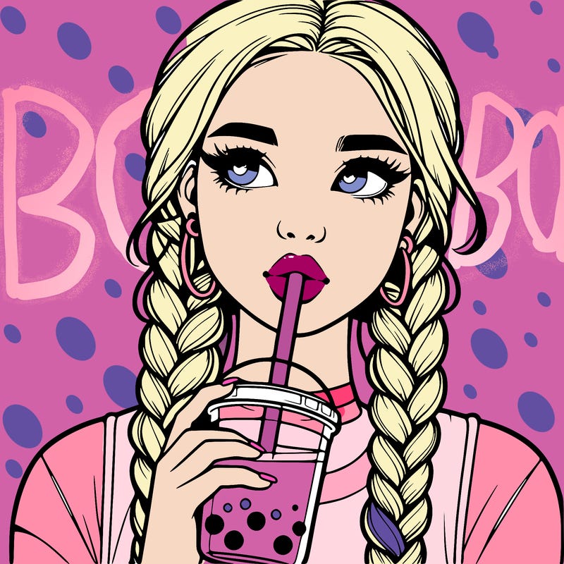 realistic girl with braided hair drinking boba