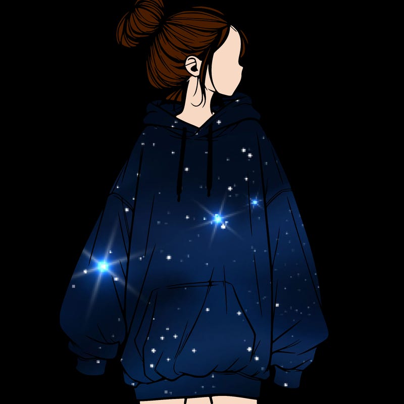 realistic girl with a oversized sweatshirt on and a bun
