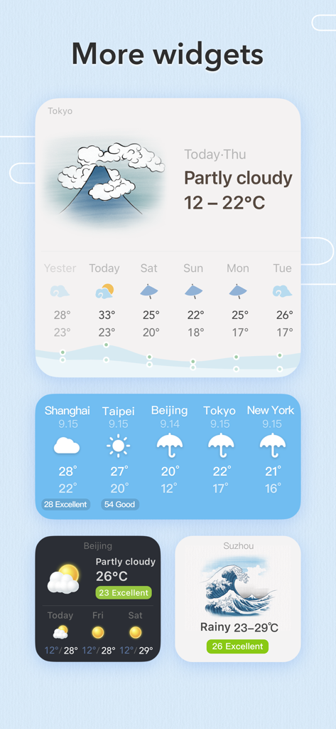 MyWeather - 15-Day Forecast - A collection of aesthetic weather widgets with artistic themes and multi city forecasts for iPhone and iPad