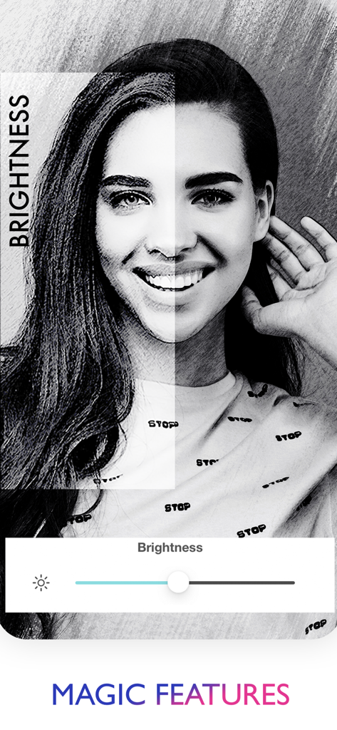 Sketch Photo Maker - Pencil sketch portrait with a brightness slider tool in Sketch Photo Maker app