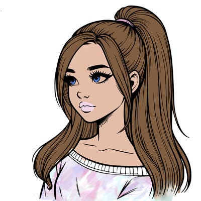 realistic girl with a high ponytail