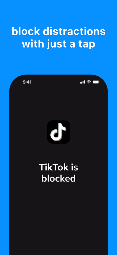 Timmy: App Blocker - Smartphone screen displaying TikTok is blocked using the Timmy app blocker