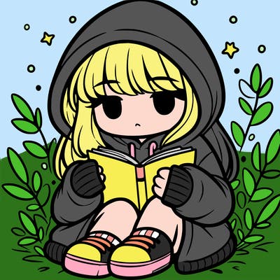 girl in oversized hoodie reading a book