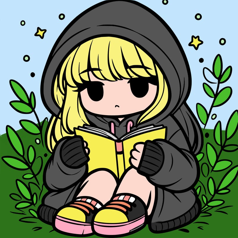 girl in oversized hoodie reading a book