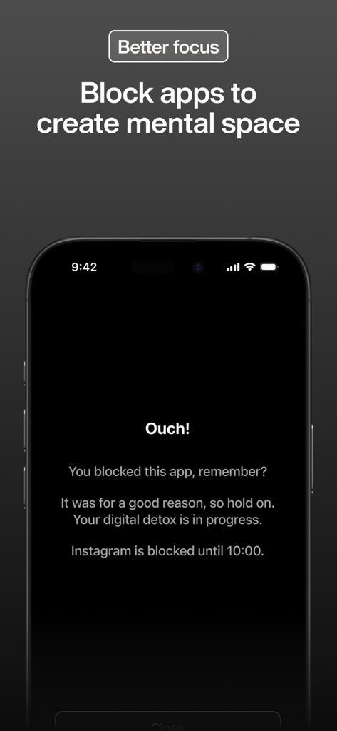minimalist phone ® - Tela do aplicativo telefone minimalista mostrando uma notificação de que o Instagram está bloqueado para ajudar o usuário a se concentrar e manter uma desintoxicação digital.