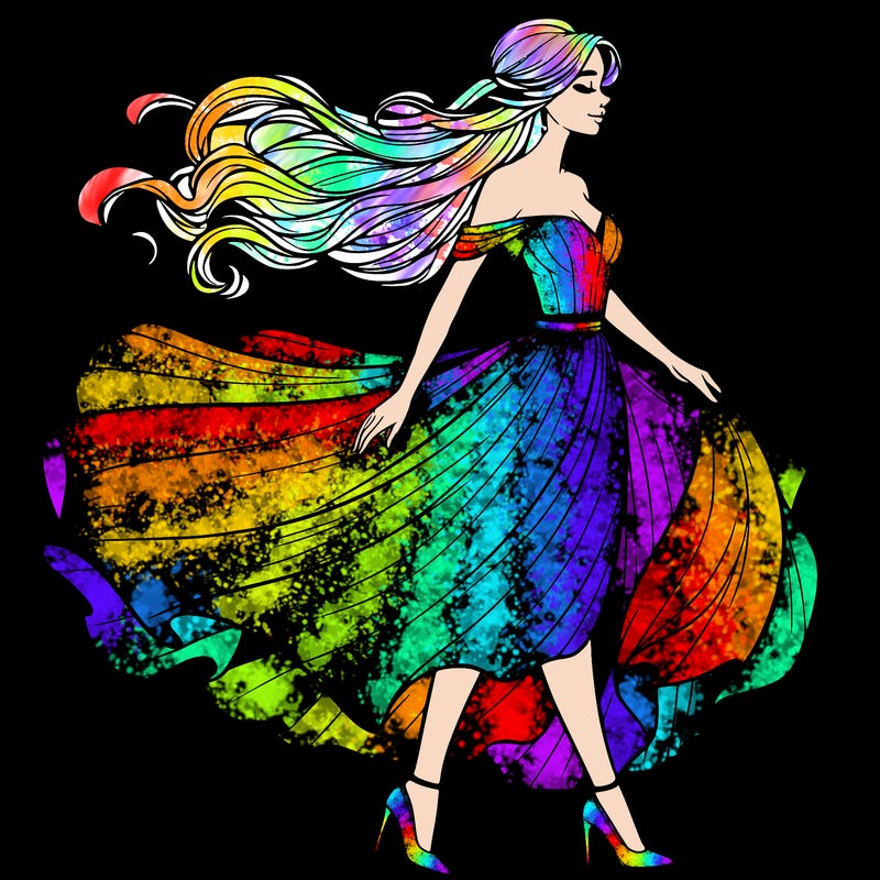 realistic woman in a dress flowing in the wind