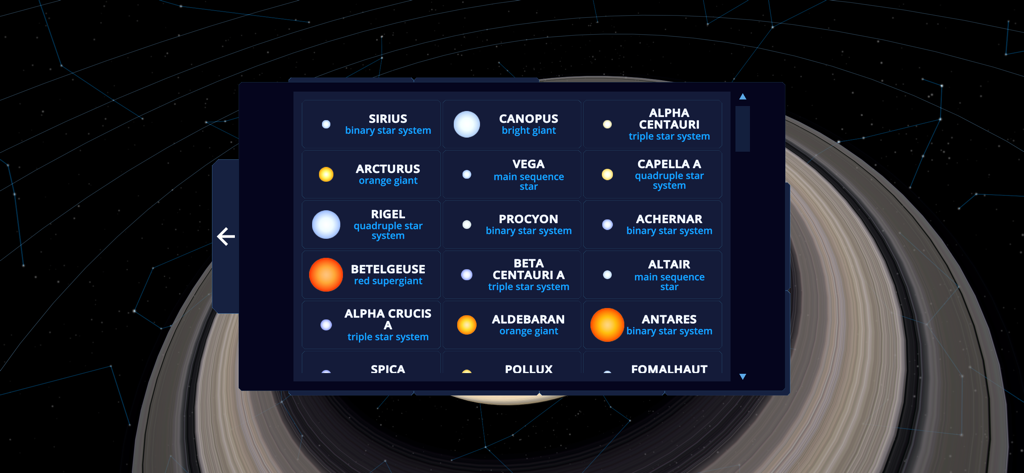 List of major stars and their classifications in the Solar System Scope app encyclopedia