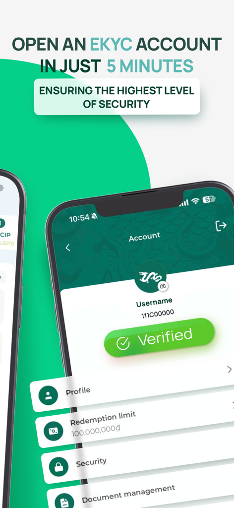 DragonX by Dragon Capital - DragonX app mobile screen showing a verified account status and secure eKYC registration process.