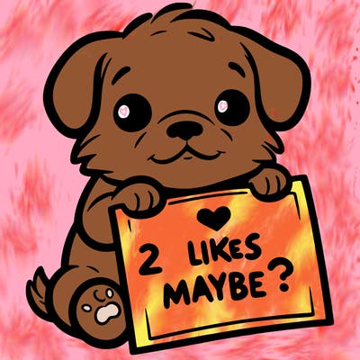 a puppy holding a sign that says 2 likes maybe?
