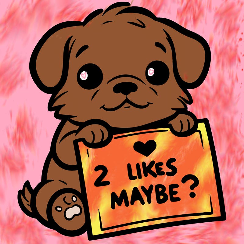 a puppy holding a sign that says 2 likes maybe?