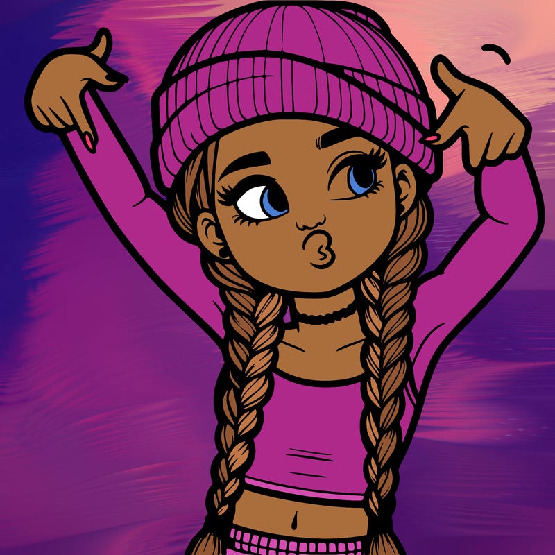 realistic teenage girl with braids and a beanie and crop top doing 🫶🏼