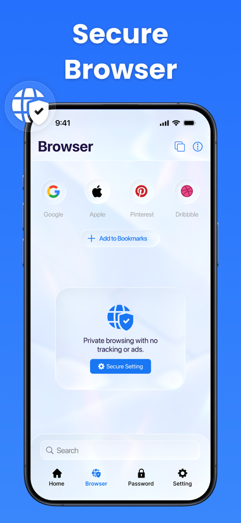Two Factor Authentication App・ - プライベートブラウジングと広告ブロック機能を備えた2要素認証アプリのセキュアブラウザインターフェース。