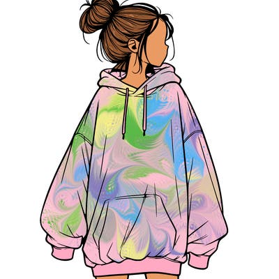 realistic girl with a oversized sweatshirt on and a bun