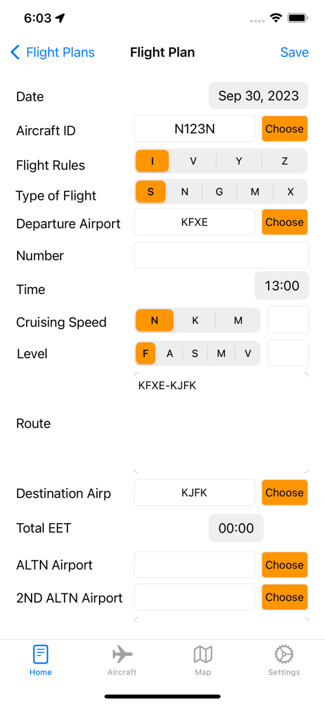 Flight Plan Maker (FPL Maker) - Tela de entrada de dados do plano de voo ICAO com campos para regras de voo de identificação da aeronave e detalhes da rota