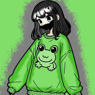 girl wearing frogging sweatshirt
