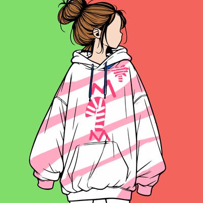 realistic girl with a oversized sweatshirt on and a bun