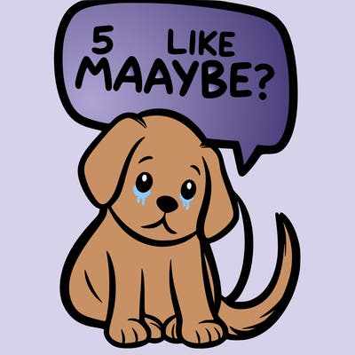 a puppy that says 5 like maybe