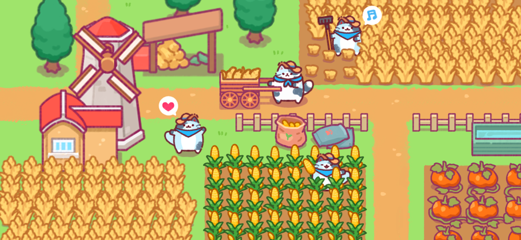 Cat Town Valley: Healing Farm - Cute cats harvesting corn and wheat in a cozy farm village