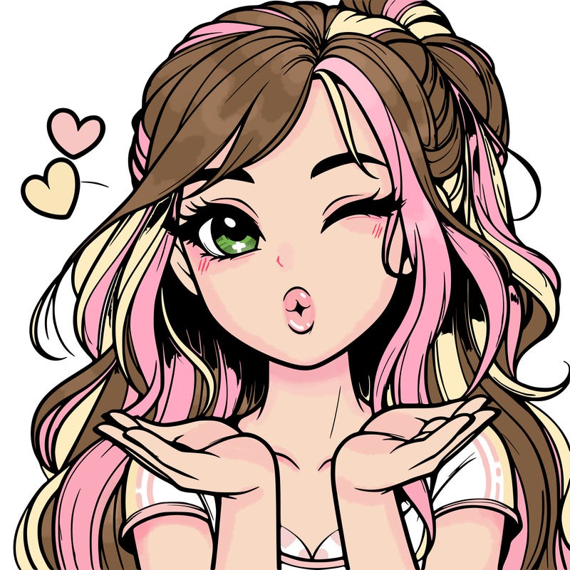 realistic girl winking and blowing a kiss while making heart hands