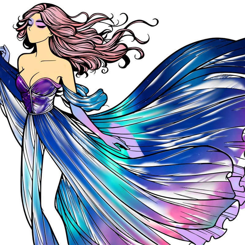 realistic woman in dress flowing the the wind