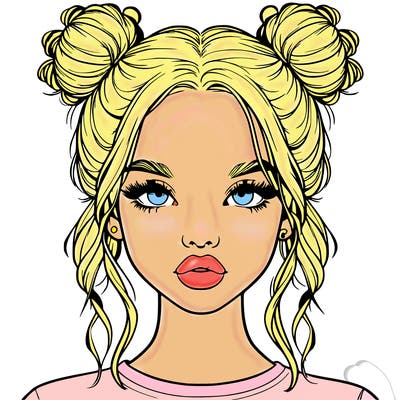 realistic girl with two buns in hair and lips