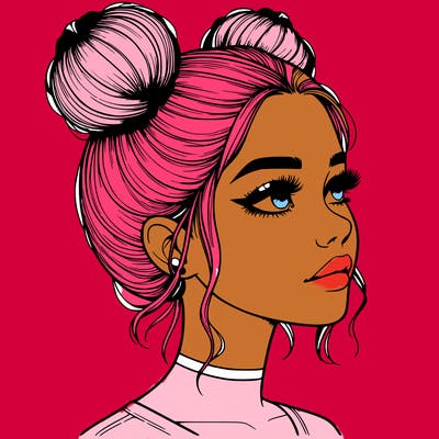 realistic girl with buns on the top of her head