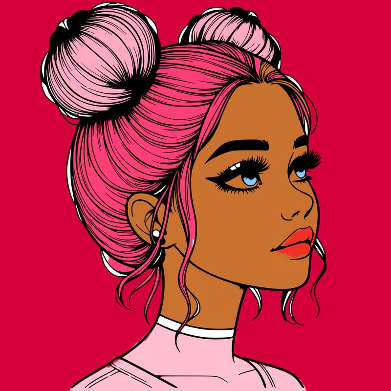 realistic girl with buns on the top of her head