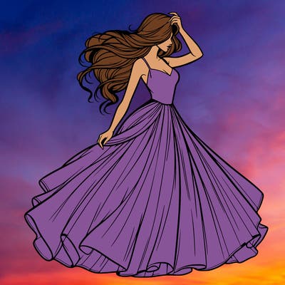 realistic woman with dress flowing in the wind