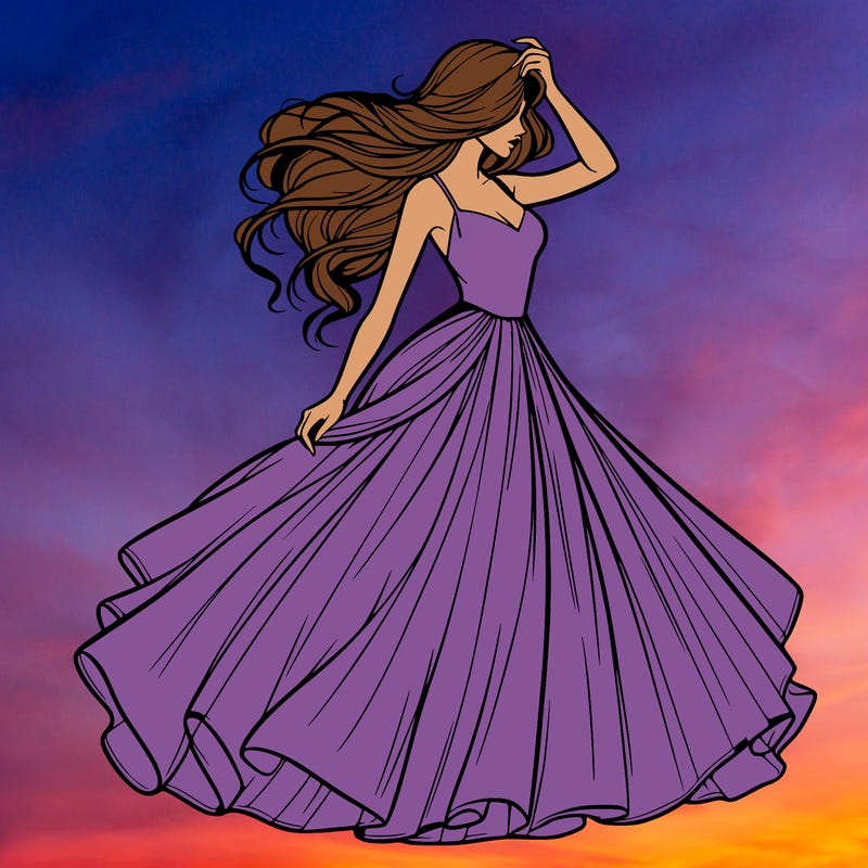 realistic woman with dress flowing in the wind