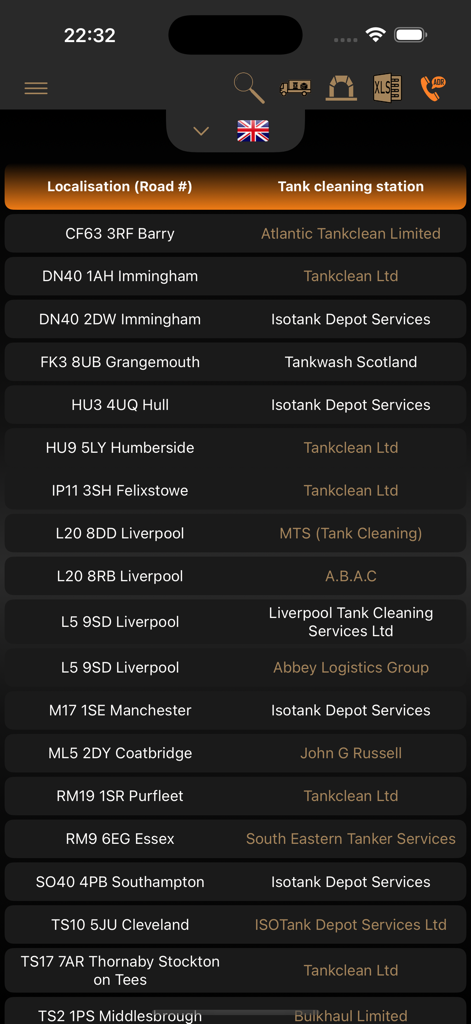 ADR Tool 2025 Dangerous Goods - List of chemical tank cleaning stations in the United Kingdom within the ADR Tool 2025 mobile app