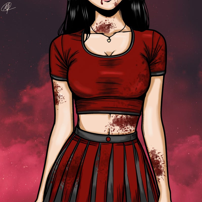 realistic girl wearing crop top and skirt