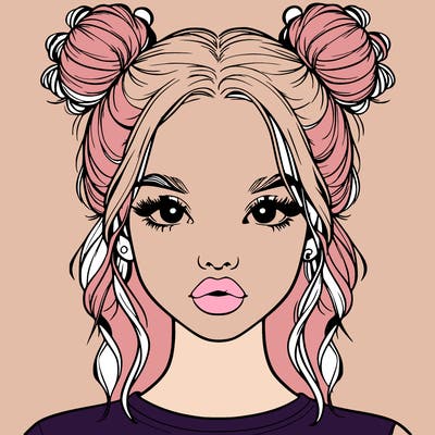 realistic girl with two buns in hair and lips