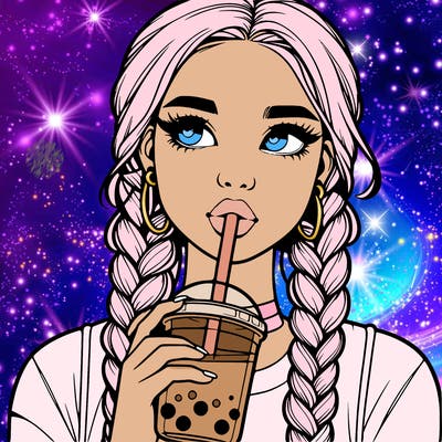 realistic girl with braided hair drinking boba