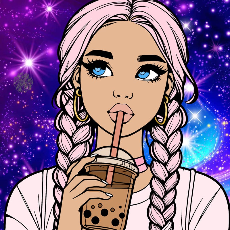 realistic girl with braided hair drinking boba