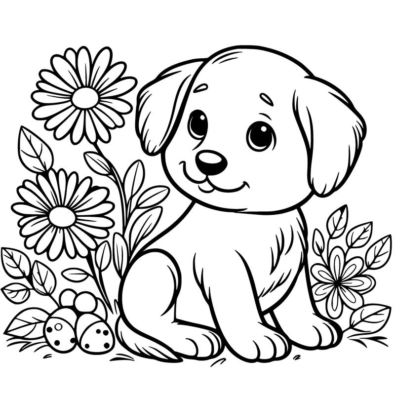 puppy and flowers