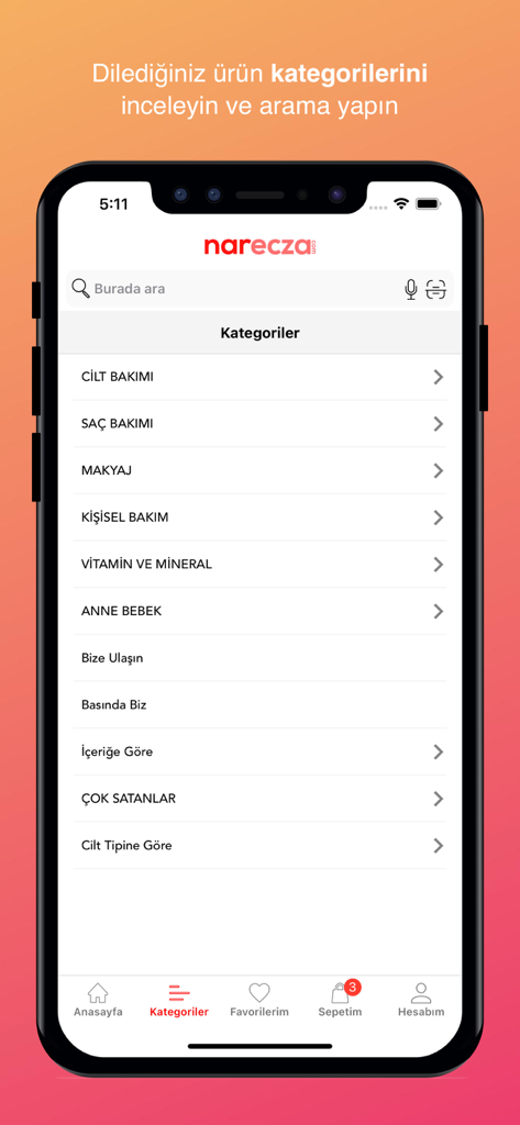 Nar Ecza - Nar Ecza mobile app categories screen displaying skincare and health products