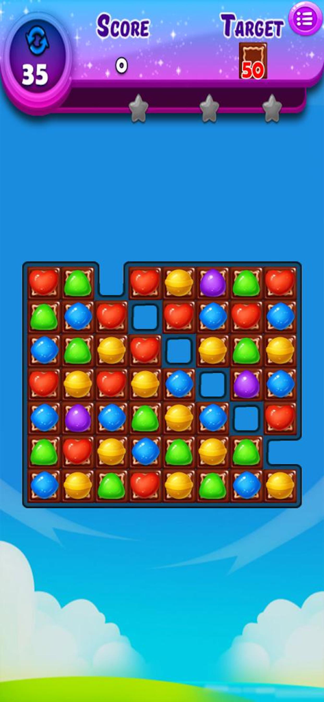 Sweet Candy Blast Fever - Sweet Candy Blast Fever match 3 puzzle game board with colorful candies and level goals