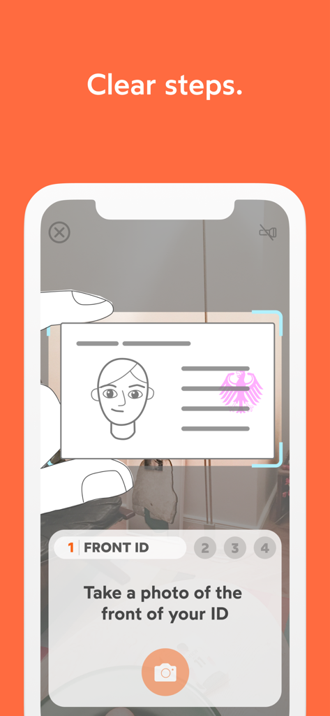 Schermata mobile che mostra la fase di scansione del documento d'identità nell'app IDnow