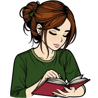 realistic girl reading by herself