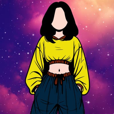 realistic girl faceless with baggy pants and a crop top