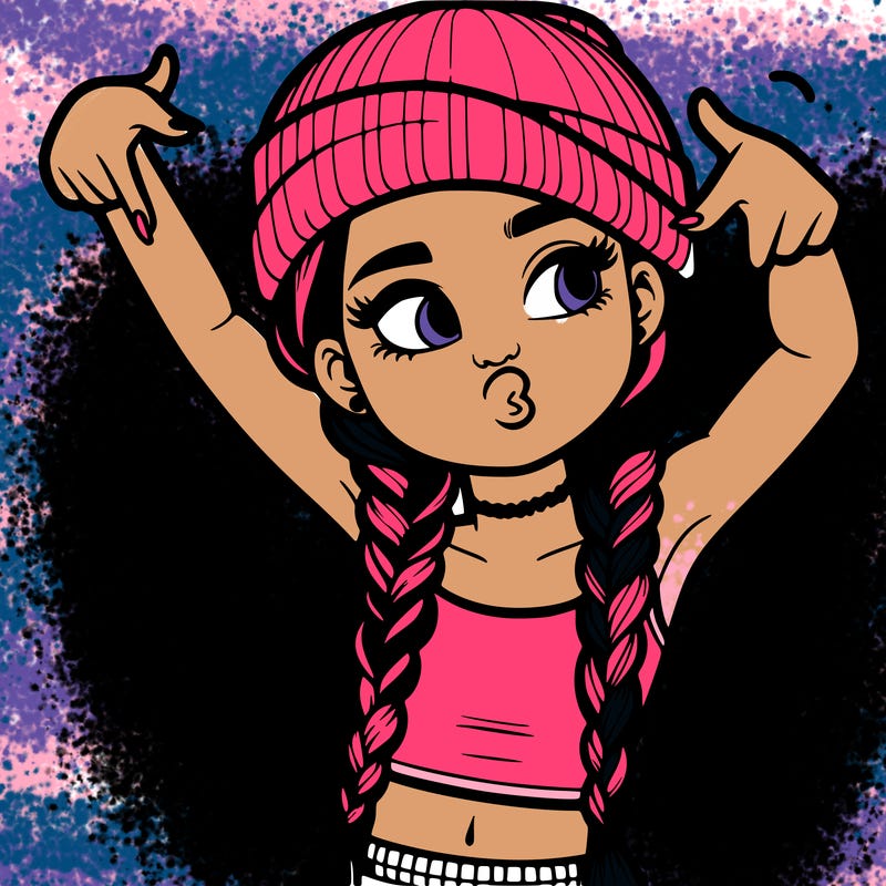 realistic teenage girl with braids and a beanie and crop top doing 🫶🏼