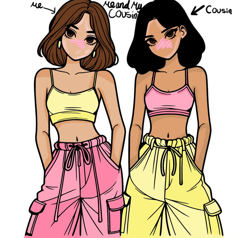 two girls with crop top with baggy pants
