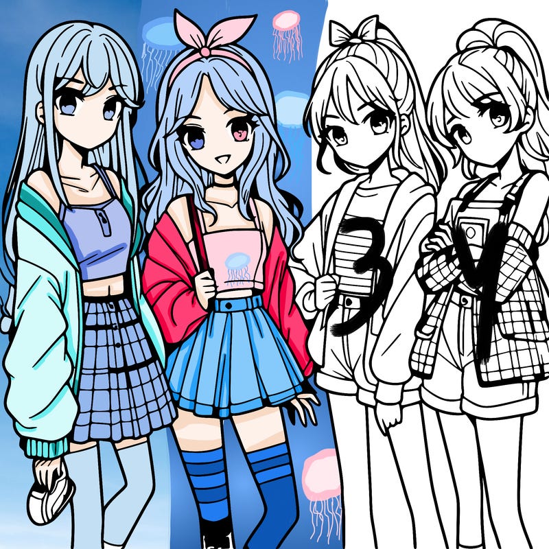 teen manga girls group of 4
