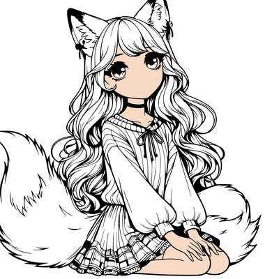 realistic girl with fox ears and tail