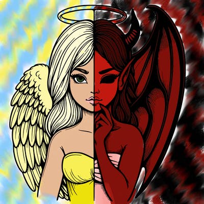 realistic angel half demon