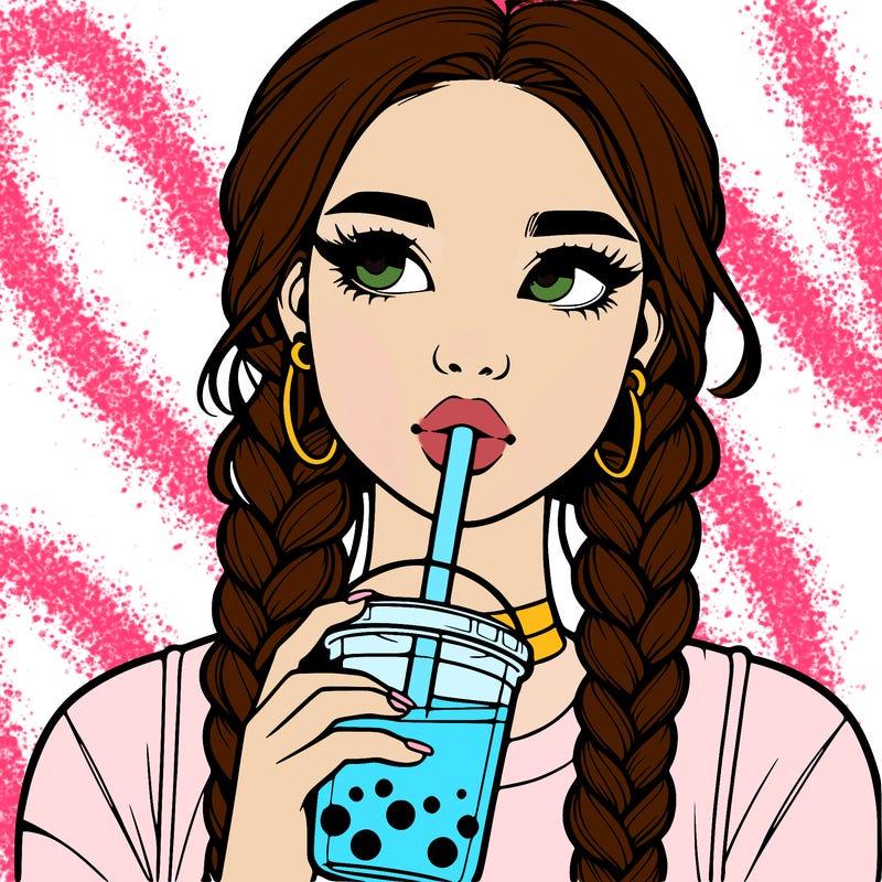 realistic girl with braided hair drinking boba
