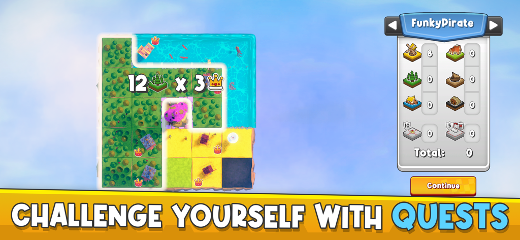 Kingdomino: The Board Game - Gameplay del gioco da tavolo Kingdomino che mostra il punteggio del territorio forestale con corone e tessere