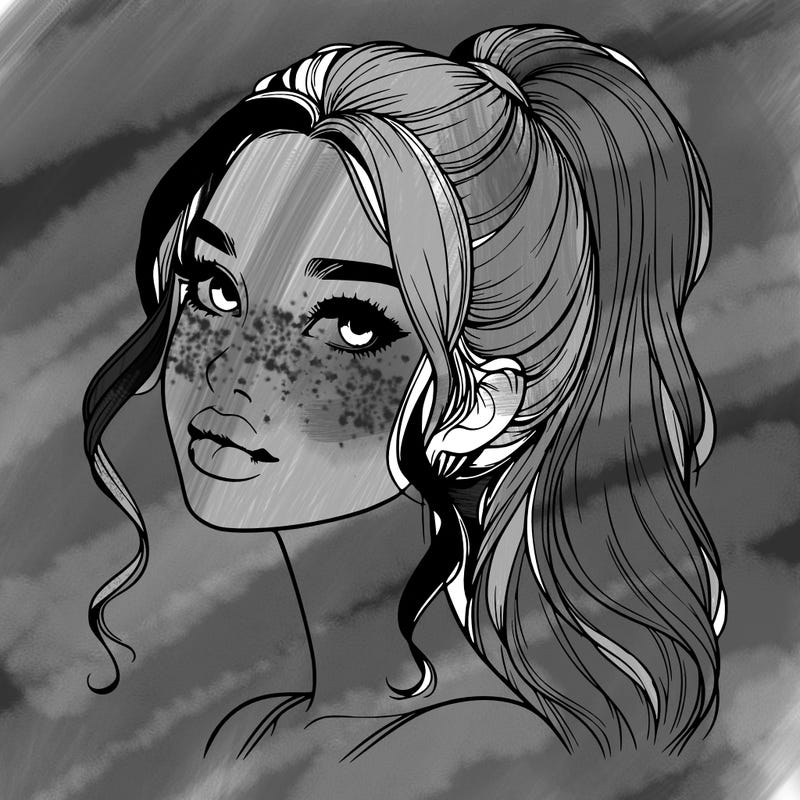 realistic girl with a ponytail on her hair and lips